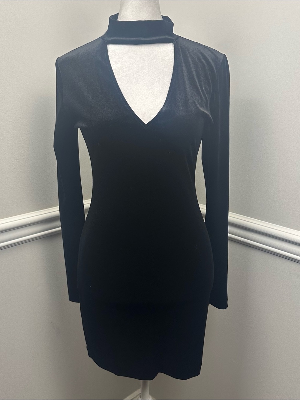 Aqua Black Long-Sleeve Mock Neck Cutout Bodycon Dress XS